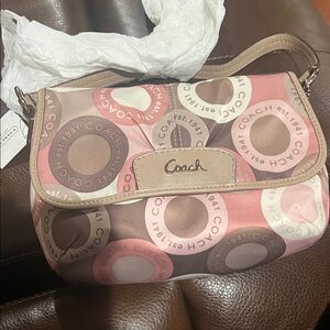 Coach Signature Circle Print Shoulder Bag in Pink and Tan